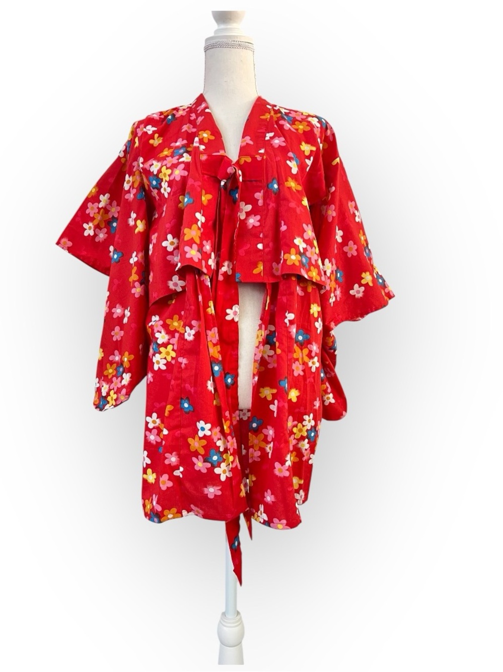 Red Floral Japanese Style Kimono with Traditional Sleeves